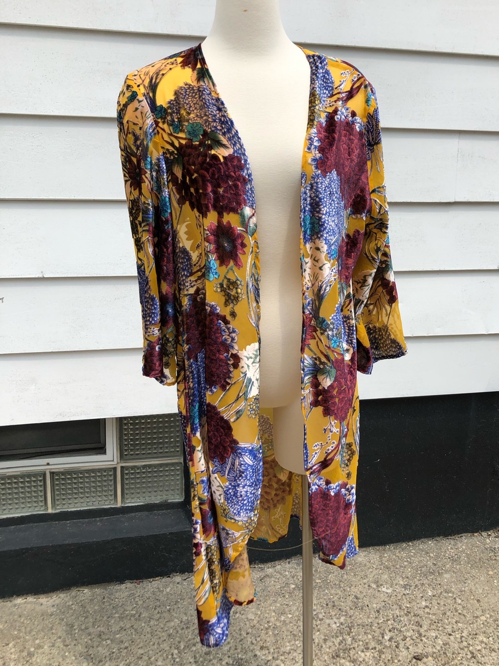Floral Mustard Open-Front Kimono Cardigan